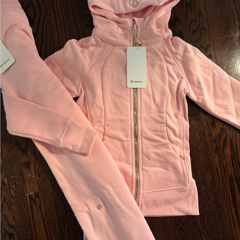 lululemon athletica Girls' Light Pink Hooded Zip Sweatshirt with Gold Zipper